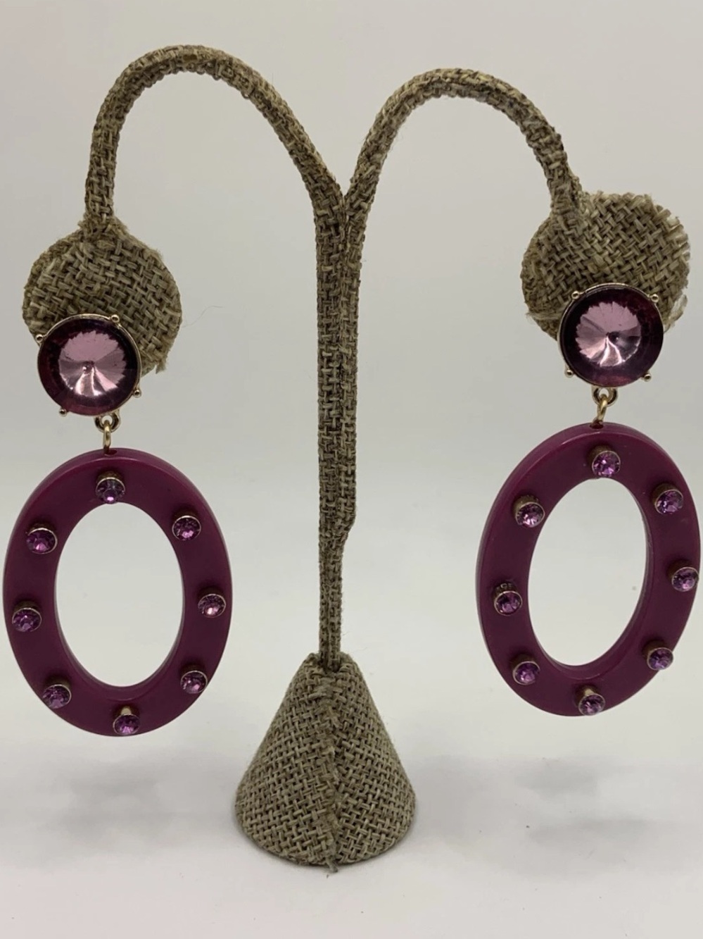 Sugarfix Purple Acrylic Rhinestone Oval Dangle Earrings
